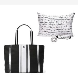 Victoria’s Secret Black and White Tote Bag and Sleep Set